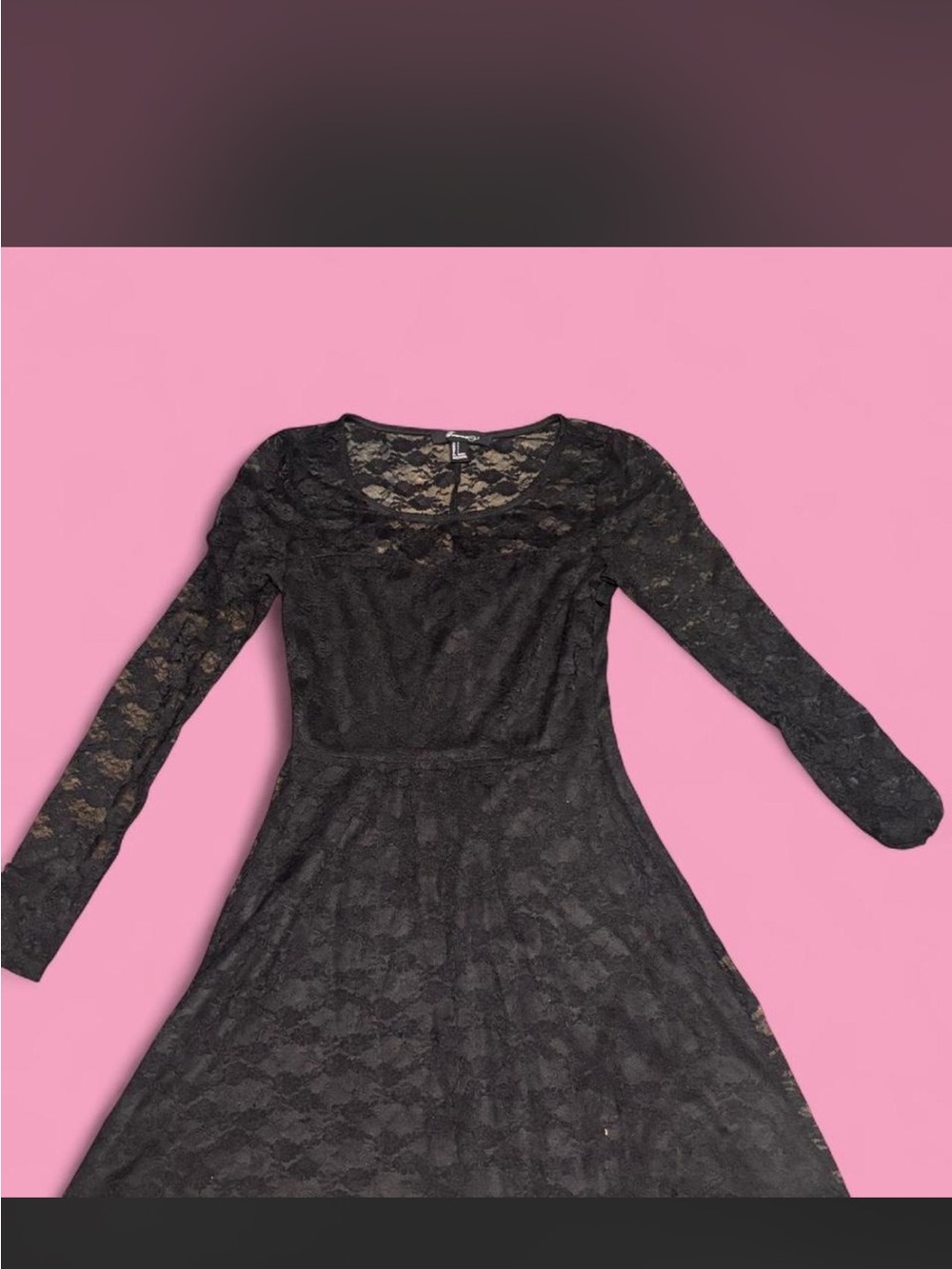 Black Lace Long-Sleeve Fit & Flare Dress